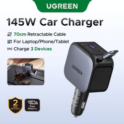 Carregador De Carro UGREEN 60W/90W/145W PD60W Cabo Retrátil USB-C De Carga Rápida Para iPhone 16 Pro Max Samsung S25/S24