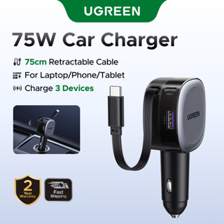 Carregador De Carro UGREEN 75W Retrátil Flexível 3 Portas USB A PD 30W Carregamento Rápido Com Cabo C 75 Cm Máx . Para i em Oferta na Shopee
