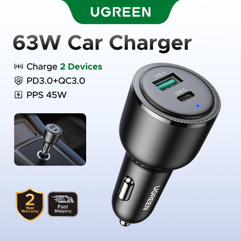 Ugreen 63W Duplo Portas Carregamento Rápido 18W 36W PD QC Carregador De Carro Para PPS Samsung 45W iPhone 14 Pro