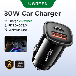Carregador De Carro UGREEN 30W 18W Porta Dupla De Carregamento Rápido QC Pd Para iPhone XiaoMi Realme Huawei em Oferta na Shopee