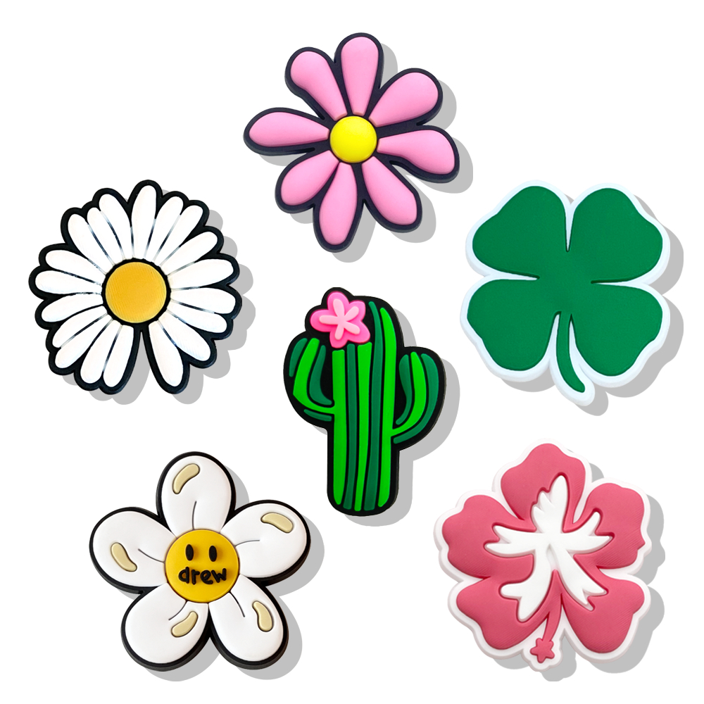 MEIDJ Sapato Cahrms 6 Flores E Cactus Padrão Decorações Acessórios De PVC Com Botão