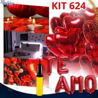 Kit Romântico - 600 Pétalas+10Velas+10Balões Coração+Balão Te Amo+Fitilho+Bombear TL em Oferta na Shopee