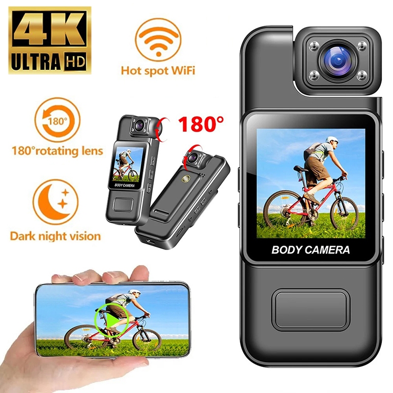 Câmera esportiva HD 4K Wi-Fi Mini gravador portátil de segurança pública com rotação de 180°