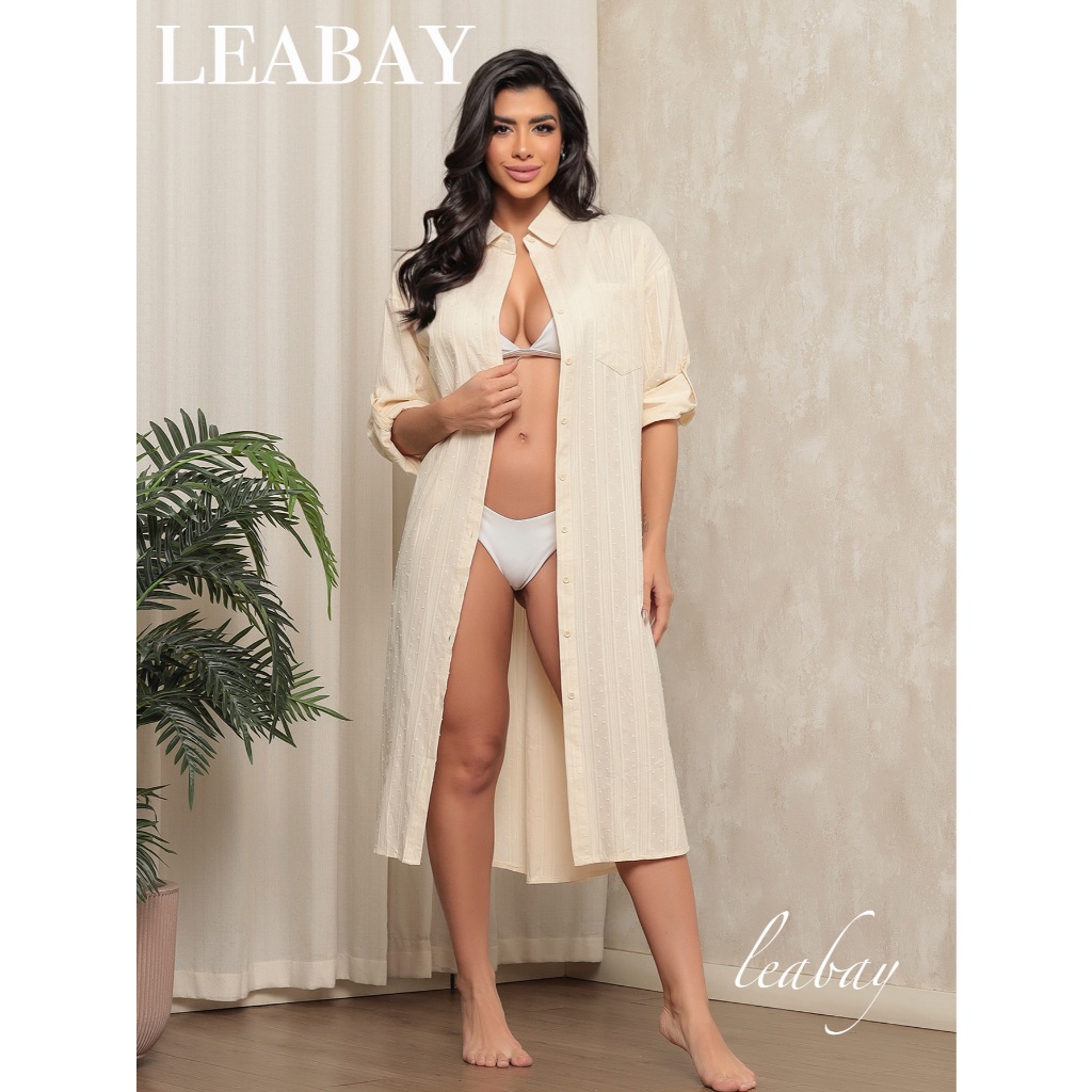 Camisa simples de grife de alta qualidade, vestido longo listrado com bolinhas, tecido confortável e respirável.