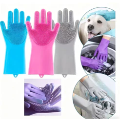 Par De Luvas Magica Escova Limpeza Silicone Lavar Louça Prato Cozinha Multiuso Esponja Pet