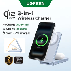 UGREEN Qi2 25W 2 Em 1 Carregador Magnético Dobrável Sem Fio Porta USB C Suporte Para Telefone Altura Ajustável iPhone 17