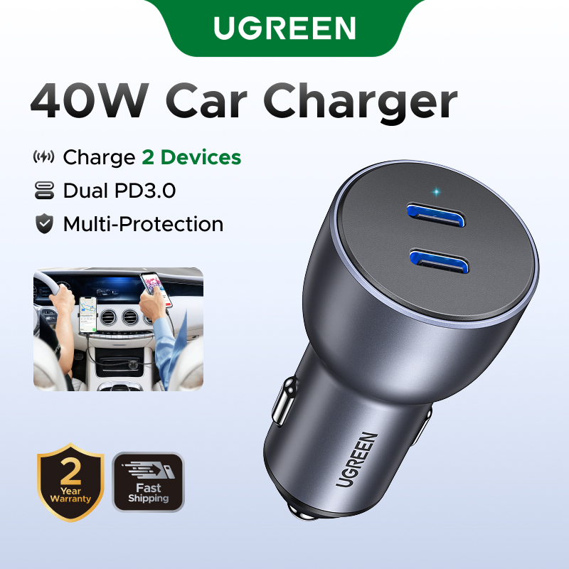 UGREEN Carregador Rápido Para Carro USB C PD 20W QC3.0 Adaptador De Isqueiro iPhone 14 13 pro Max 13/12/11/XS/XR/X/8