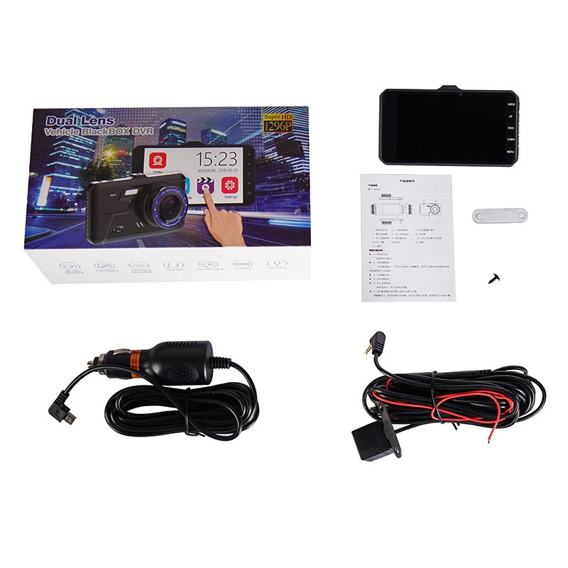 Gravador De Vídeo Para Carro Com Lente Dupla De 4 Polegadas , Câmera De Painel FHD 1080P Tela Sensível Ao Toque 170 ° Fu