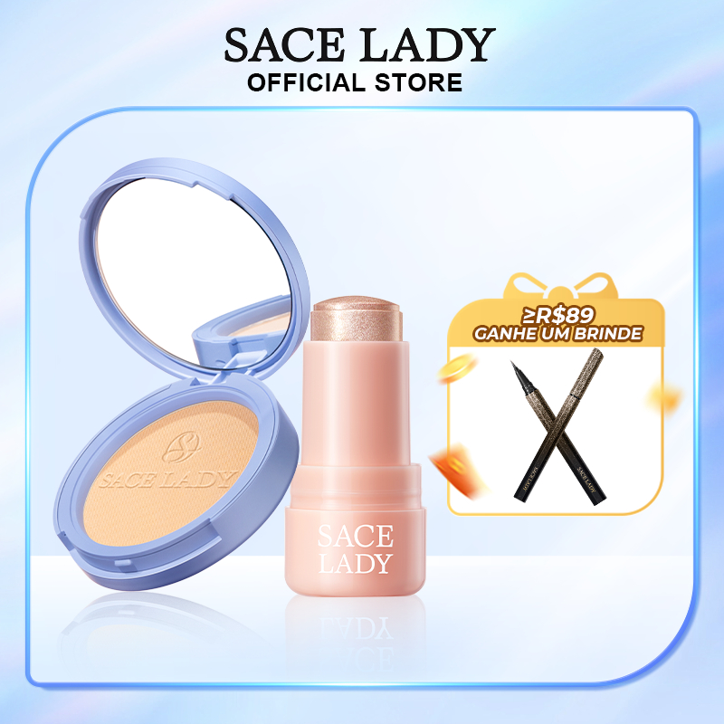 SACE LADY Pó Facial Controlador de Oleosidade e Iluminador Jelly em Bastão Kit de Maquiagem