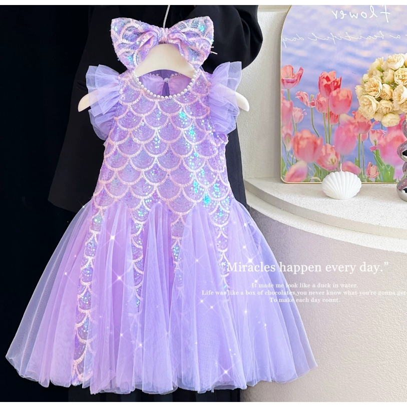 Vestido feminino sereia malha manga voadora vestido princesa