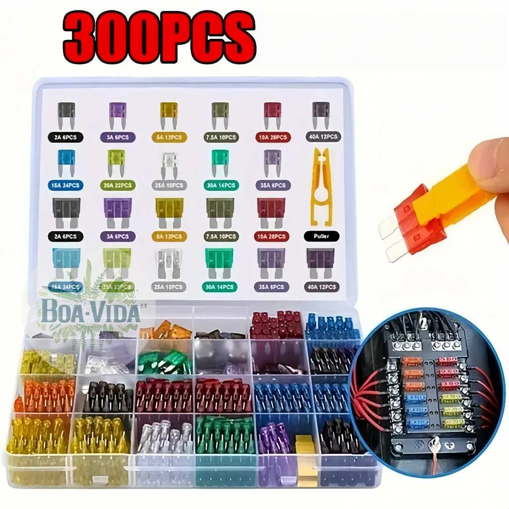 300 Pcs Conjunto Sortido Perfil De Tamanho Médio Lâmina Fusível carro 2-40A com clipe de caixa  vivaloja_viva em Oferta na Shopee
