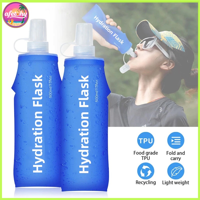 Garrafa de água dobrável macia de Silicone 500ml - estilo esportivo, adequada para corrida, atividades ao ar livre e via