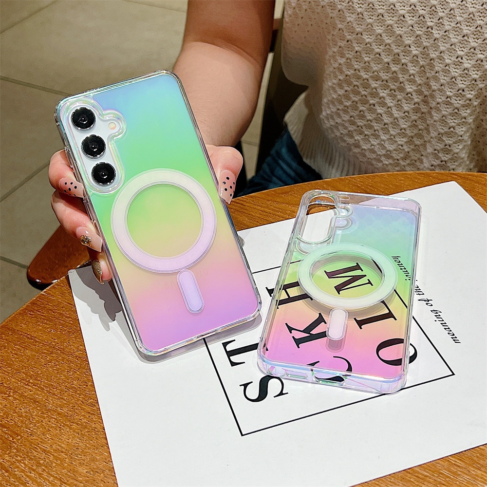 Capa De Telefone Magnética Arco-Íris Laser Para Samsung Galaxy A17 A16 A15 A14 A25 A26 A35 A36 A54 A55 A56 5G A05 A05S A