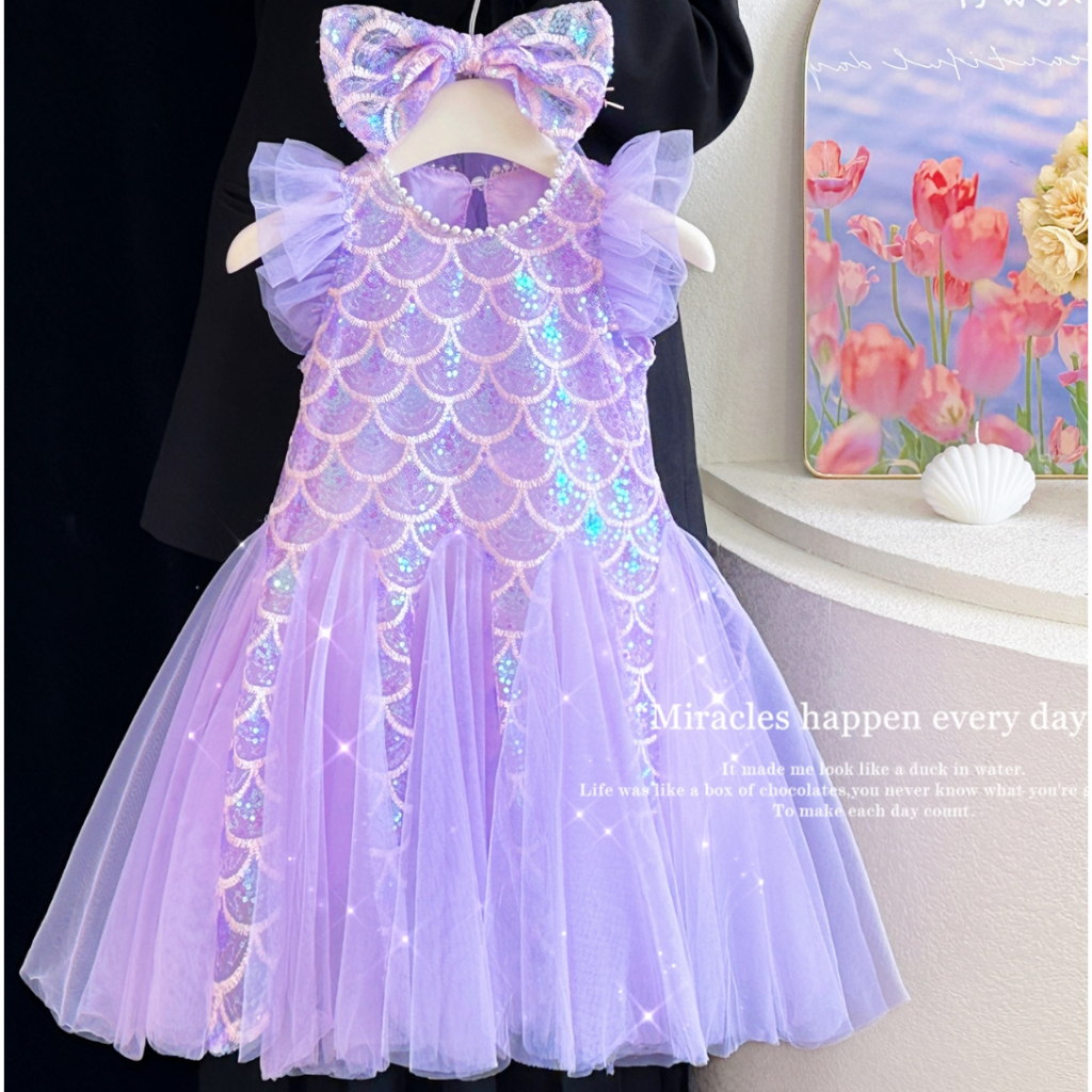 Vestido de princesa sereia menina sereia Ji saia de lantejoulas em Oferta na Shopee
