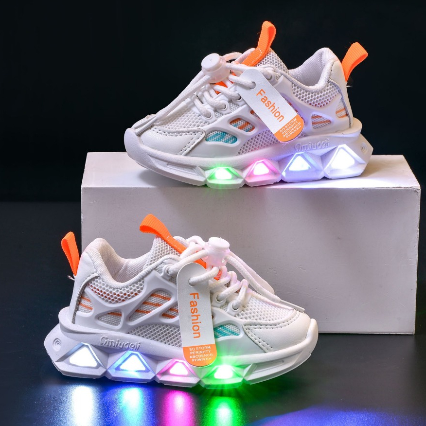 Tênis infantil Meninos Meninas Leve Tênis de malha Com luz LED sapatos infantis