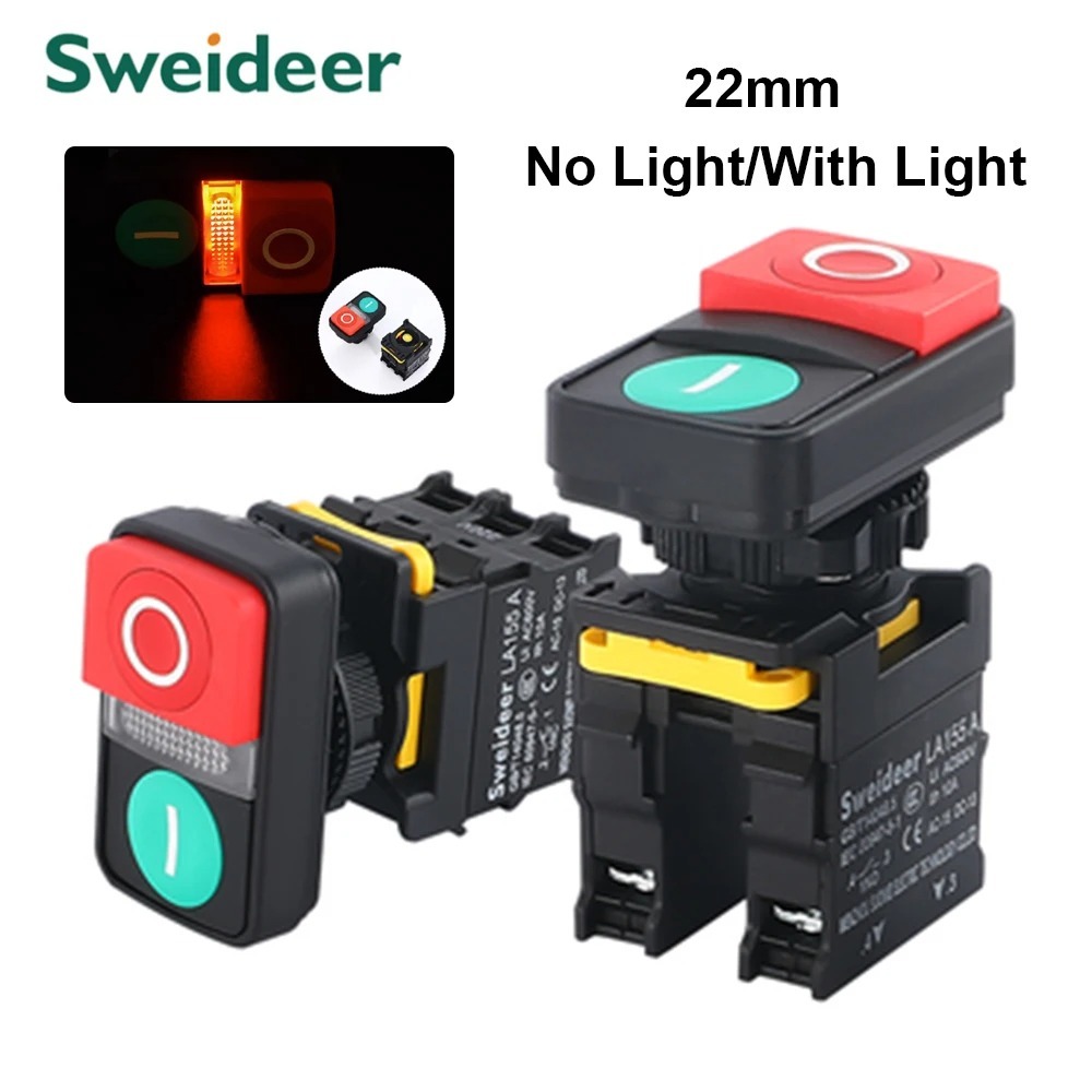 Botão Duplo Swith Com Luz Liga/Desliga Botões Momentâneos 22mm À Prova D'água Para Caixa De Painel De Placa De Energia E