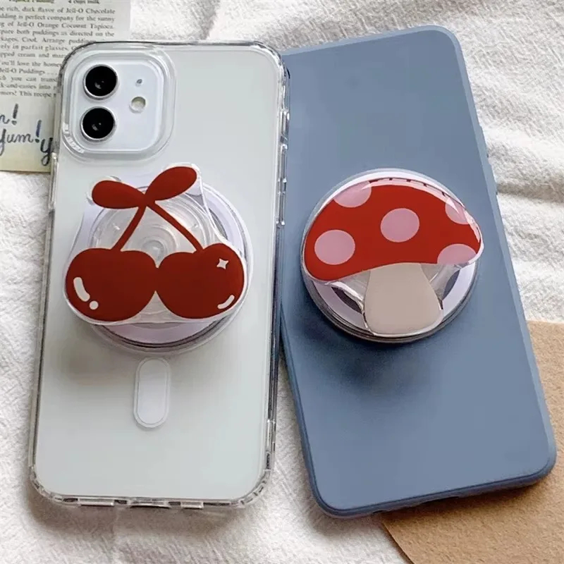 Vermelho Cereja Cogumelo Padrão Alma Suporte Magnético Griptok Do Telefone Para iPhone Almofada Magsafe Smart Tok