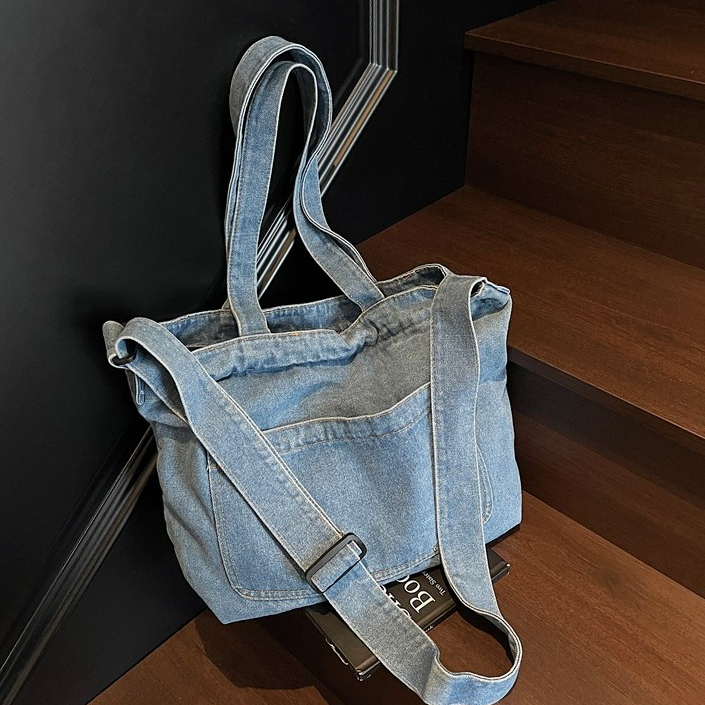 Bolsa jeans feminina novo estilo sacola de grande capacidade bolsa de ombro portátil bolsa de lona