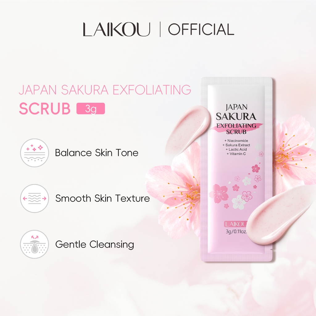 LAIKOU Japão Sakura Esfoliante Com Vitamina C E Ácido Lático | Suave Para Pele Lisa Brilhante Corporal Iluminador