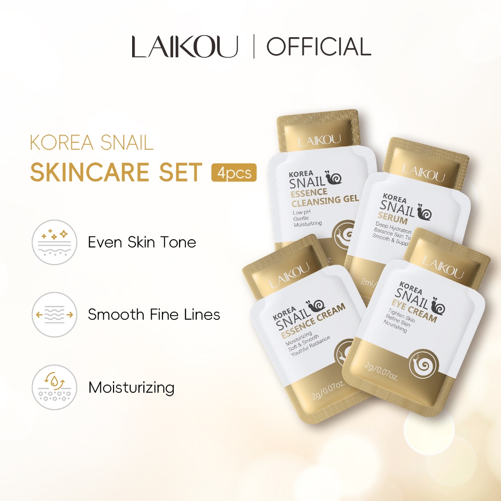 Conjunto De Cuidados Com A Pele De 4 Peças LAIKOU KOREA Snail Mucin | Limpador , Soro , Creme Para Os Olhos E Hidratante