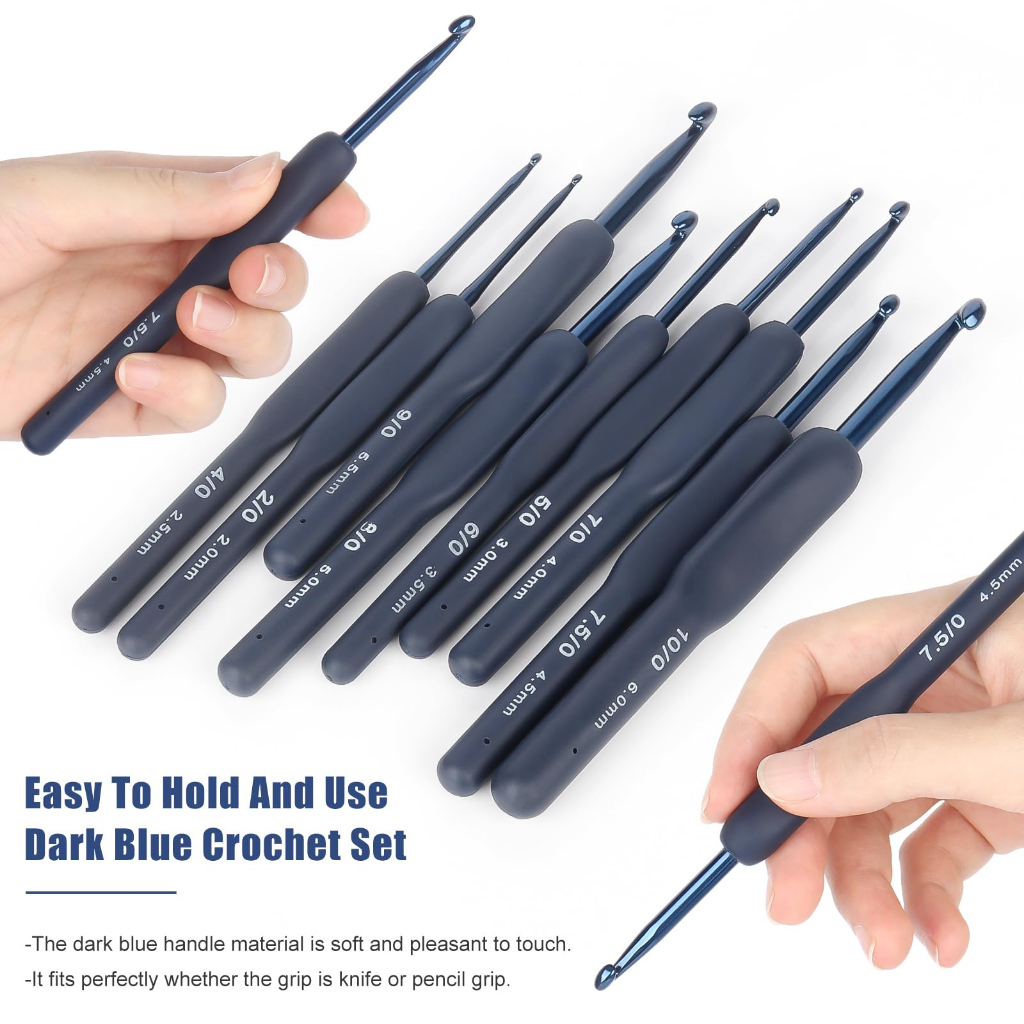 Fato de Crochê de Alumínio com Cabo Macio Azul-Marinho 9 Peças Kit de Ferramentas de Costura de Malha Bricolage vivaloja em Oferta na Shopee