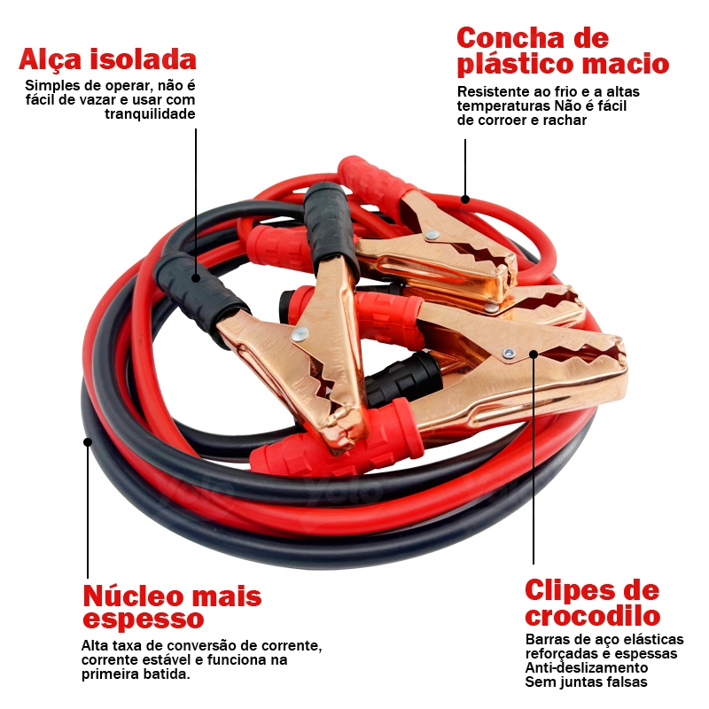 Cabo Chupeta Carregador Bateria 800-1200amp Carro Caminhao Moto 2.5m/3m envio rápido — imagem 2 de 2