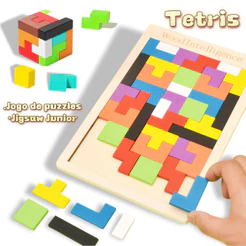 Tetris Quebra-Cabeça 3D Colorido Tangram De Madeira Brinquedos Tetris Jogo Infantil Maginação Pré-Escolar Educacional