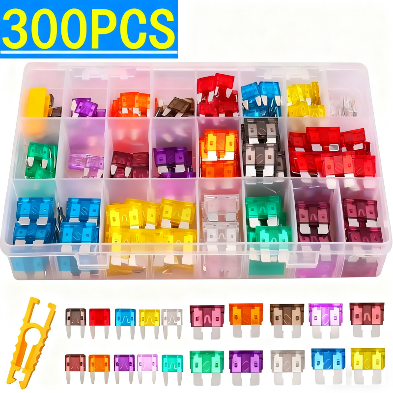 300 Pcs Conjunto Sortido Perfil De Tamanho Médio Lâmina Fusível Carro Auto Caminhão 2-40A Com Caixa Clipe viv