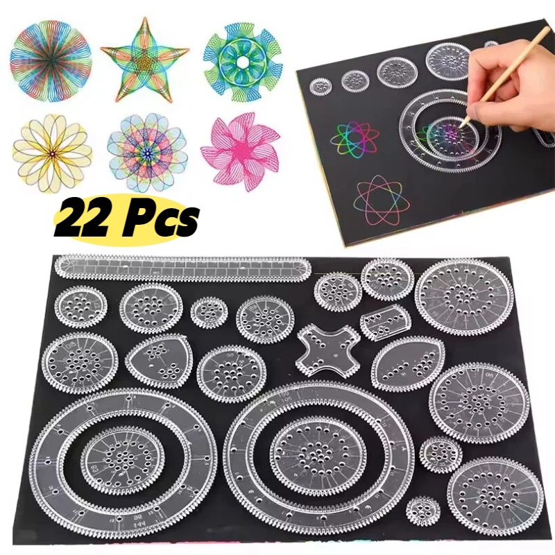 Conjunto 22 Peças Espirógrafo Régua Mágica de Desenho