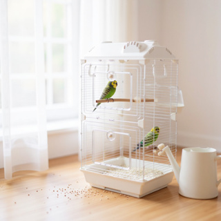 Gaiola periquito paisagem acrílico gaiola Xuanfeng peônia pássaro budista bordado olho grande Villa gaiola Ornamental em Oferta na Shopee