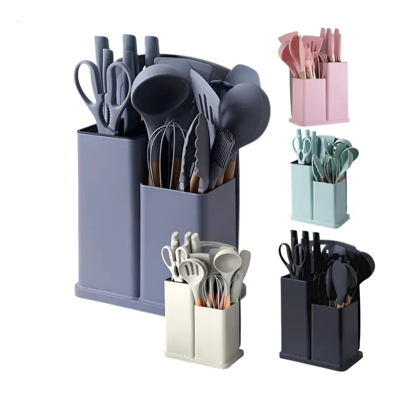 Kit 5/12/19 Peças Utensílios Cozinha - Facas e Colheres de Silicone - Completo p/ Uso Diário