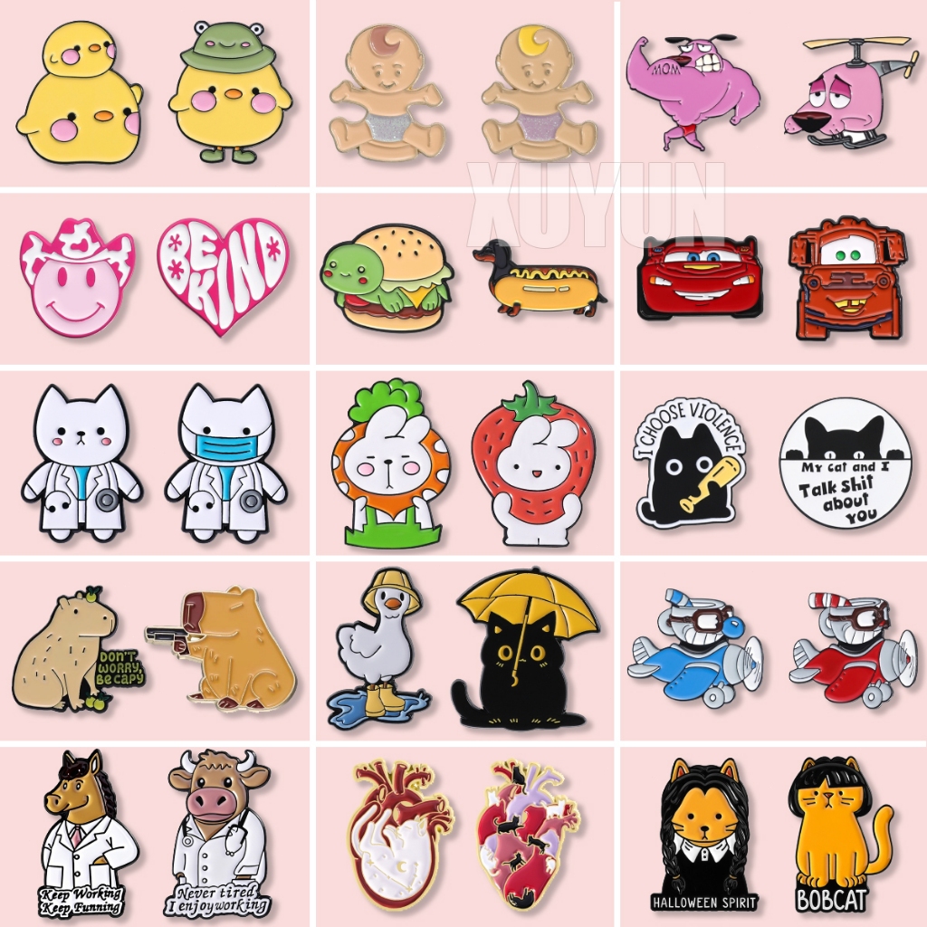 2Pcs/Set Cartoon Cute Animal Series Esmalte Gatos Engraçados Doces Capybara Crachás Casal Besties Metal Broches Acessórios De Roupas Jóias Presentes