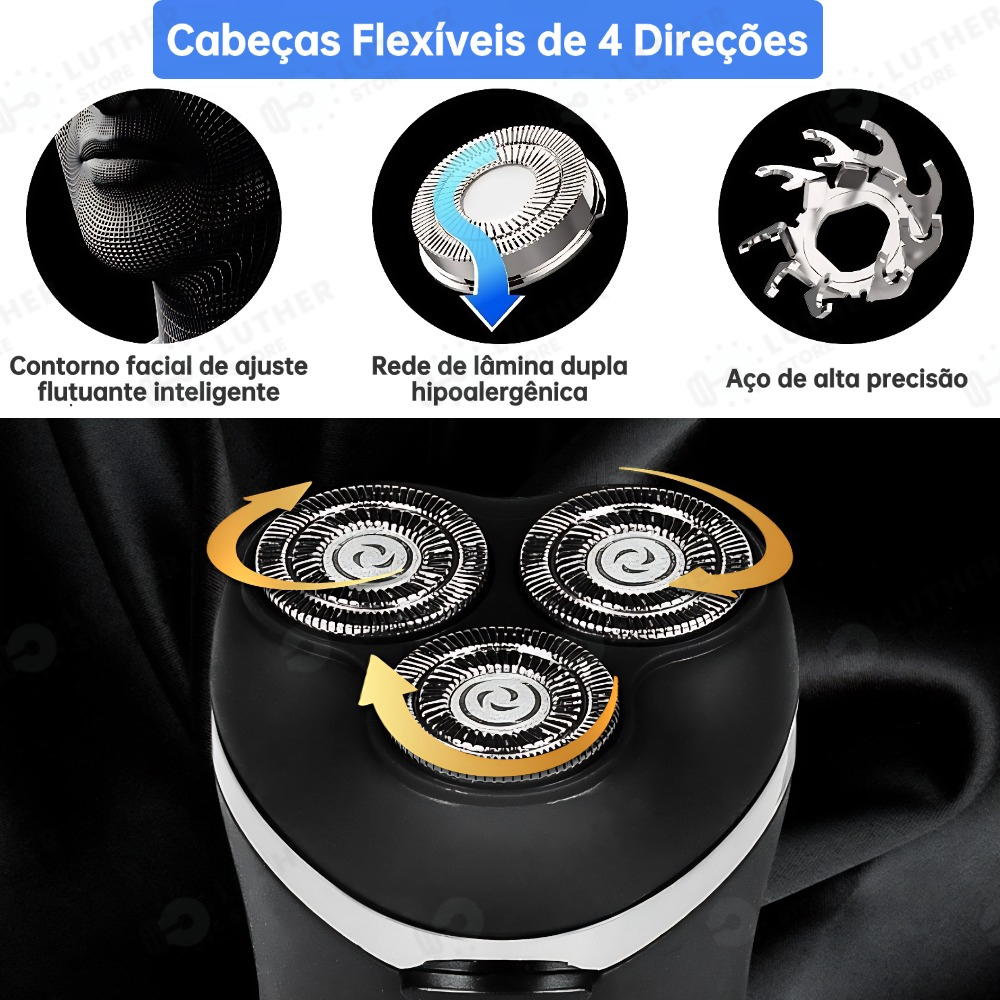 Máquina De Barbear Masculina Recarregável 220V 4D 3 Cabeças | TDU 220V Homens Elétrico Barbeador De Barba De Cabeça