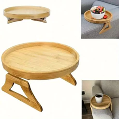 Bandeja Redonda Dobrável para Braço de Sofá 25cm Bambu