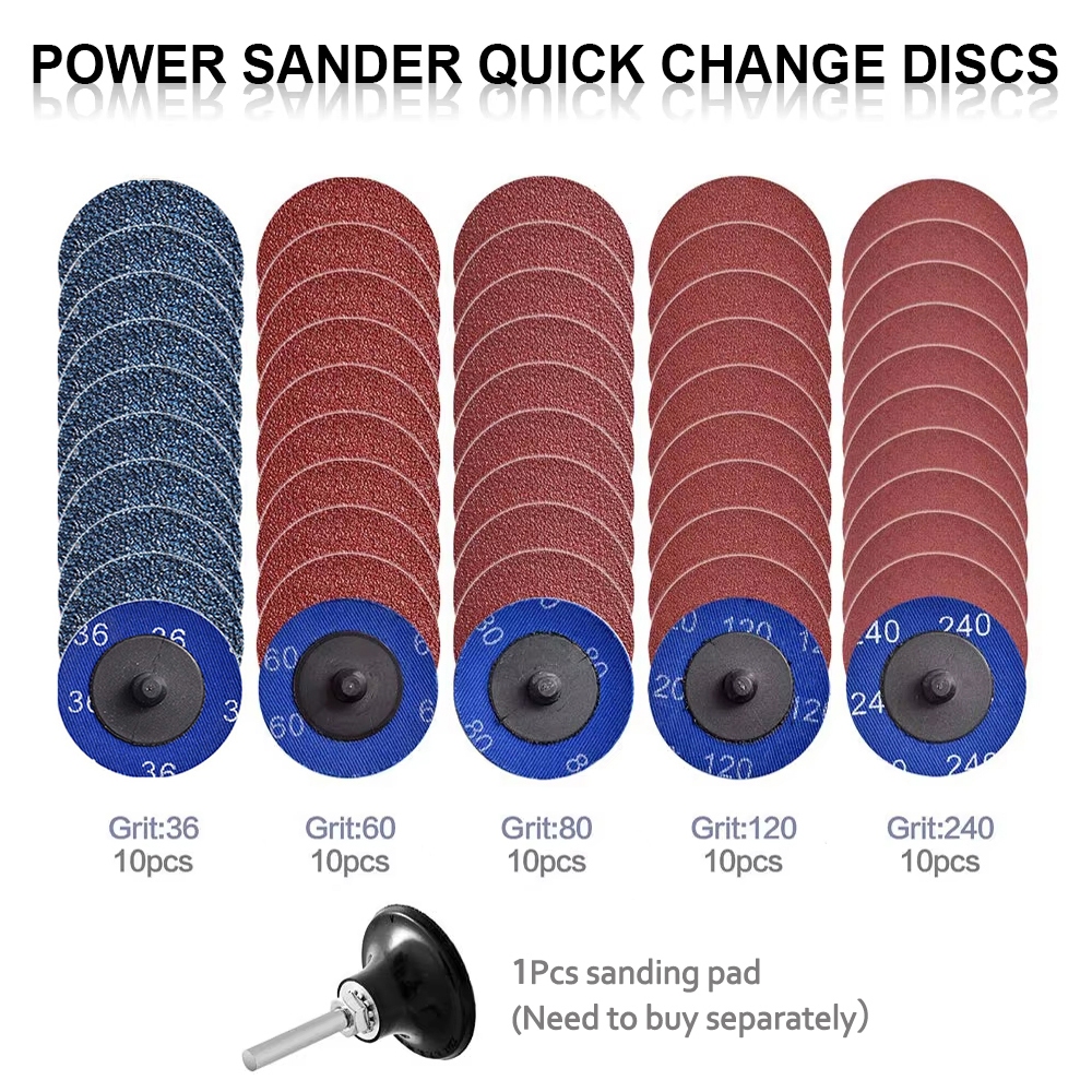 2" Zirconia Quick Change Sanding Discs Roll Lock R-Type Sandpaper Abrasive Disc 50mm 1/4" Holder Paint Rust Removal