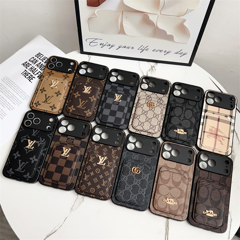 Etiqueta Dourada De Marca De Moda De Luxo Com Slot Para Cartão Capa De Couro iPhone 17 16 15 14 13 Pro Max