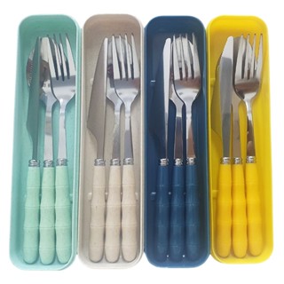 Jogo de Talher Com Estojo Inox 3 peças Com Cabo De Plástico Marmita em Oferta na Shopee