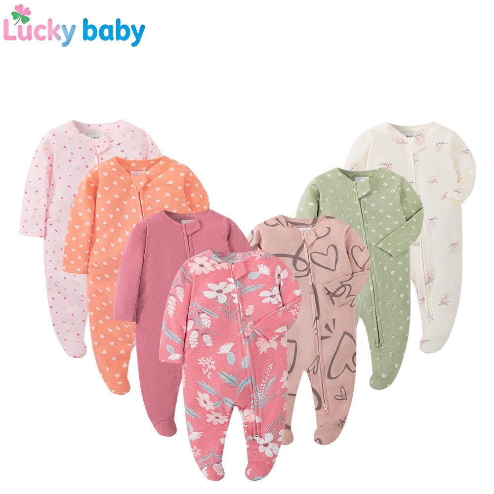 Lucky baby macacão bebê menina/macacão com pezinho para bebê/pijama bebê menina/macacão algodão