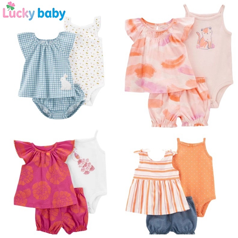 LUCKY BABY/body e tapa fralda/ Conjunto3peças roupa de bebê menina/conjunto bebê menina/co...