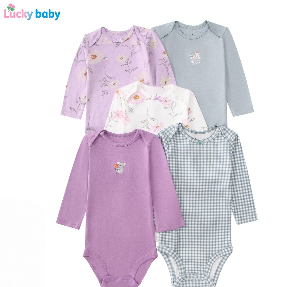 Lucky Baby Body Longo Bebê Menina 100% Algodão Manga Longa Estampado Suave Fofo Ideal 6 a 12 Meses Uso Diário