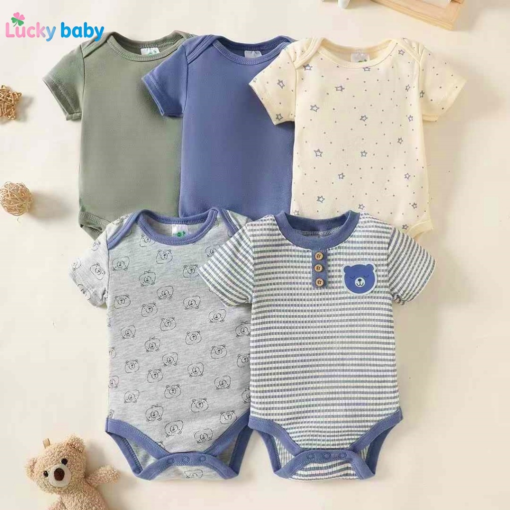 Lucky baby  conjunto body bebê menino manga curta  /5Peças body bebê menino Adequado 3M~12M em Oferta na Shopee