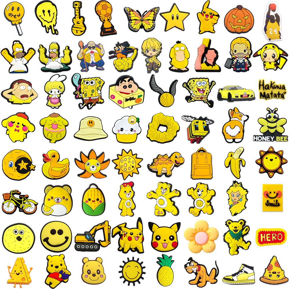 1 Pçs Série Amarela Sapatos Encantos DIY Tamancos Sapato Aceessories Caber Sandálias Pinos Chinelos Decoração Crianças P