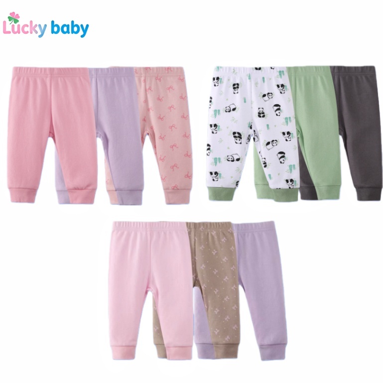 Lucky baby Combinação de calças de 3 peças de algodão puro, adequada para bebês meninos e meninas de 0 a 12 meses em Oferta na Shopee