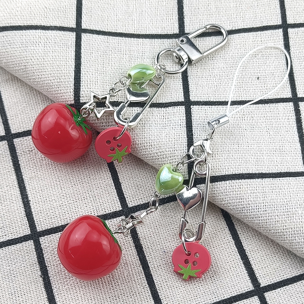 Novo Tomate Folha Charme Chaveiro Vegetal Frisado Saco Estudante Ornamento Decoração Do Telefone Carro Para Mulheres Men