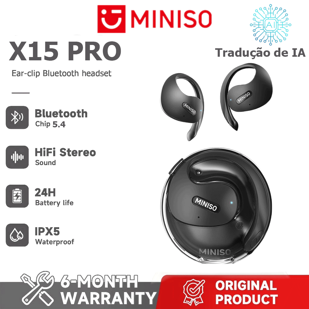 MINISO X15 PRO AI Tradução OWS Suporte 148 Idiomas Fones De Ouvido Sem Fio Com Ganchos De Orelha IPX5 À Prova D'água Blu em Oferta na Shopee