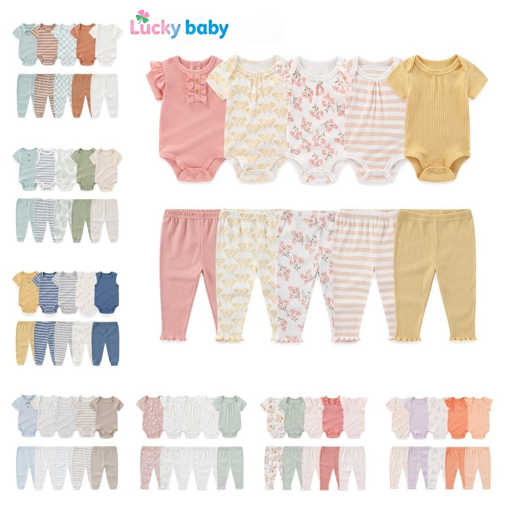 Lucky Baby Conjunto Body e Calças Bebê Menina 10 Peças Verão Floral Macio Confortável R...