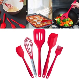 Jogo de Cozinha Silicone Kit 5 Peças de Colher Espátula Fue Pequena Pincel Batedores de ovos Jogo em Oferta na Shopee