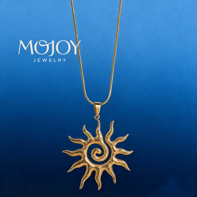 MOJOY Colar Com Pingente De Sol Em Espiral , Oco , Brincos Simples Para Mulheres , Joias De Férias , Presentes