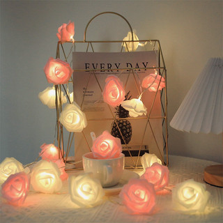 Cordão de Luzes LED de 1,5 m, 10 Rosas, Rosa/Branco-Alimentado por Bateria - Decorações de Casamento