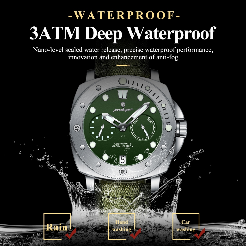 POEDAGAR Topo Original Relógio Masculino Moda Data À Prova Dwaterproof Água Luminoso Homem De Pulso Náilon Couro Luxo Re